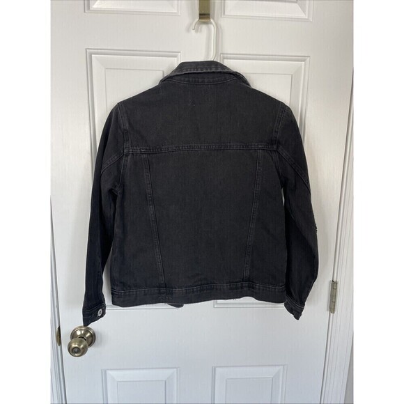 Zara Kids Black Denim Jacket Size 11/12 Distressed Look Cotton Button Closure - Picture 6 of 8